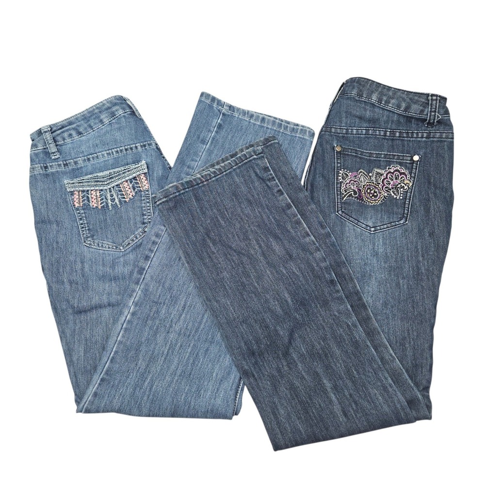 Christopher & Banks Straight Leg Jeans Bundle Embroidered Blue Sz 6 Lot of 2